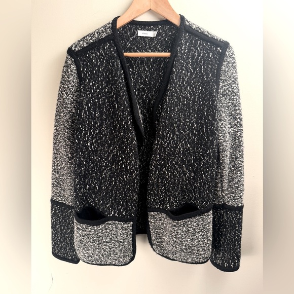 Vince Textured Boucle Tweed Drape Front Jacket Coatigan Cardigan Large blk/gray - Picture 1 of 8
